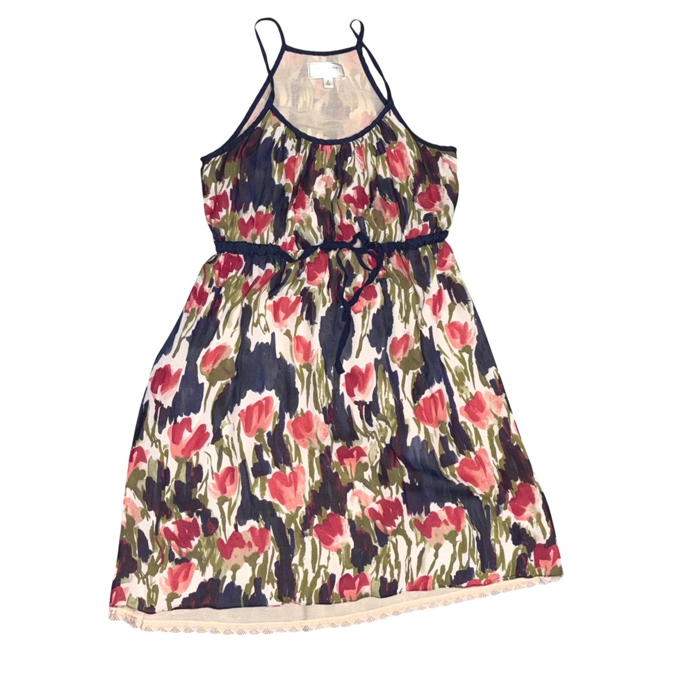 Moulinette Soeurs Floral Print Mini Dress Spaghetti‎ Straps Tie Waist 0 SILK VTG
